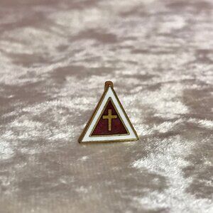 Mini Christian Red Cloisonne Enamel * Triangle Cross Pin EUC Gold White Vintage